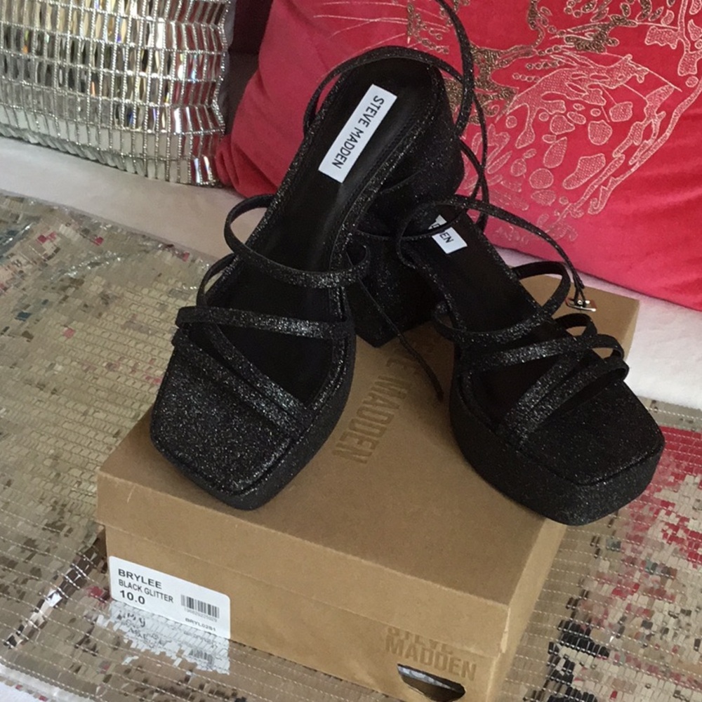 Steve Madden Black Glitter Platform Shoes